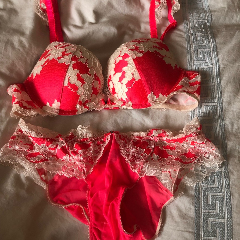 Pink and white Victoria secret bra and panty set